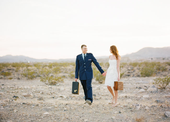 bride and groom suitcases